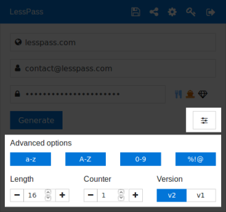 LessPass options